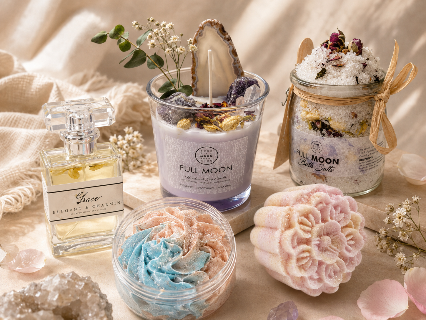 SMI Beauty & Bath Full Moon collection product packaging and graphic design